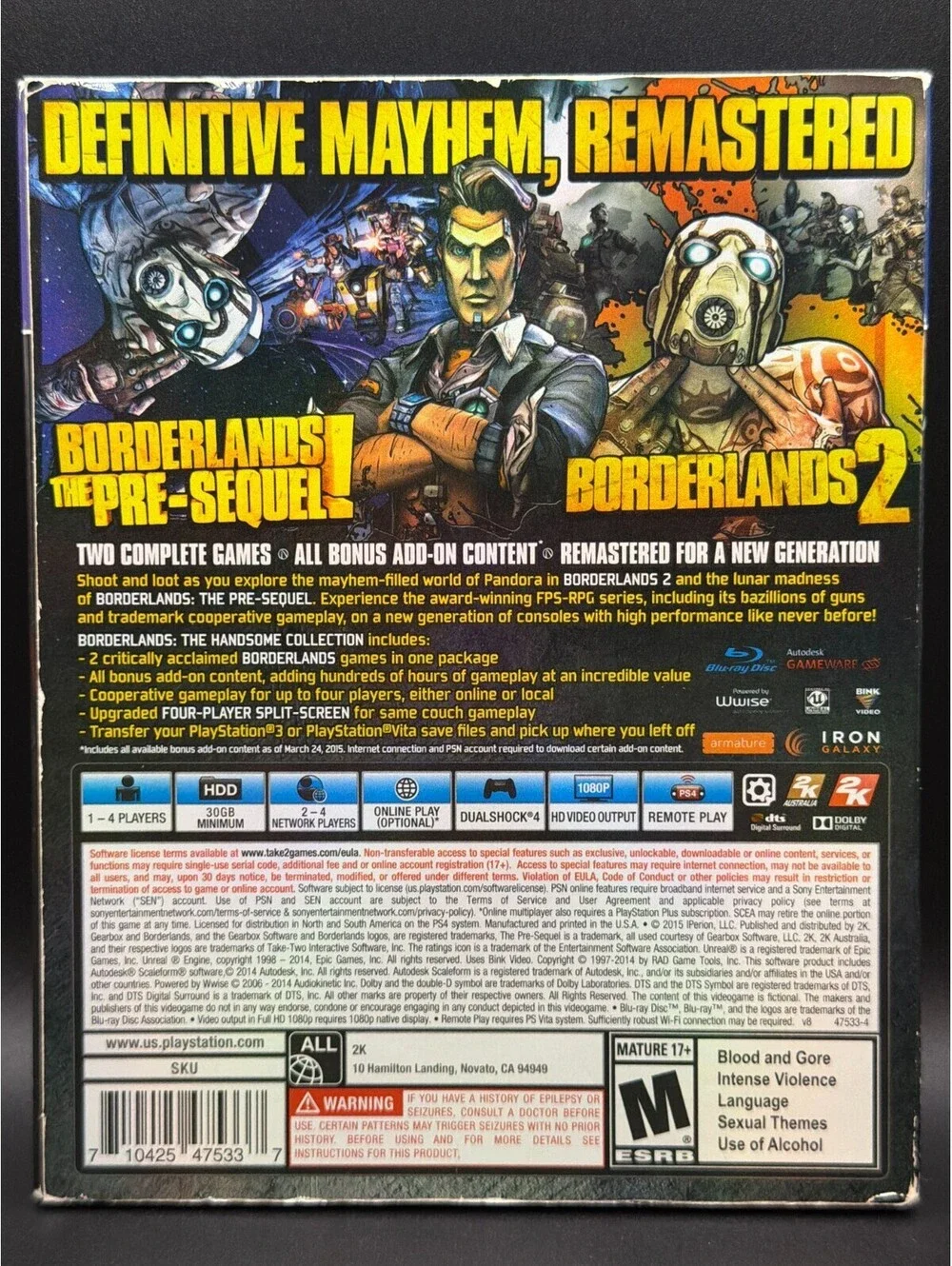 Borderlands: The Handsome Collection (Sony PlayStation 4, 2015) Complete CIB Tes